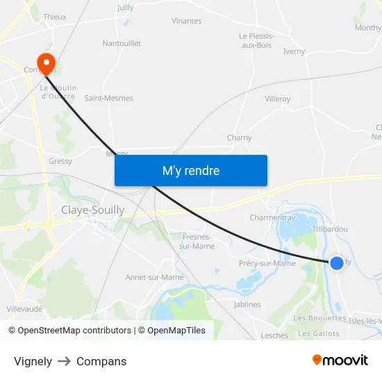 Vignely to Compans map