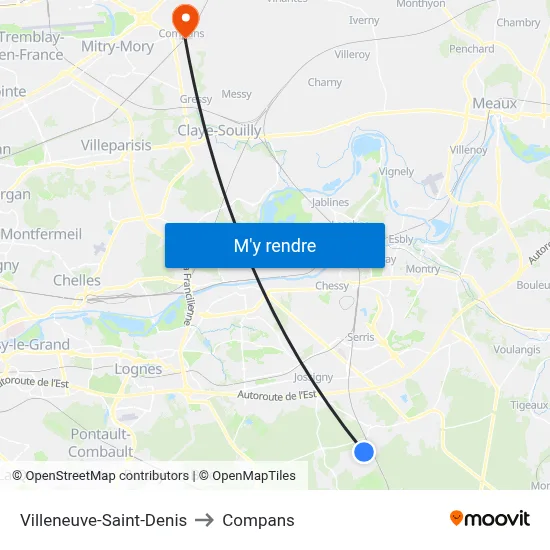 Villeneuve-Saint-Denis to Compans map