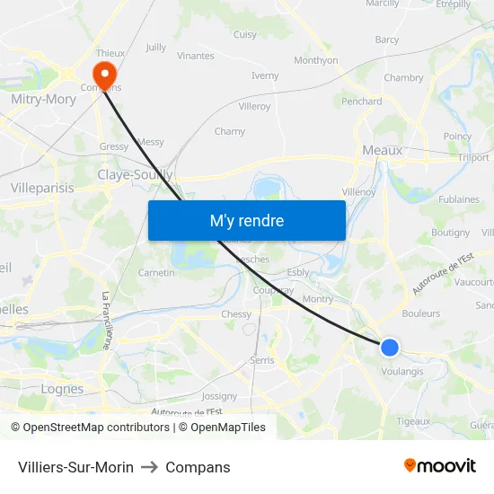 Villiers-Sur-Morin to Compans map