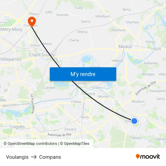 Voulangis to Compans map
