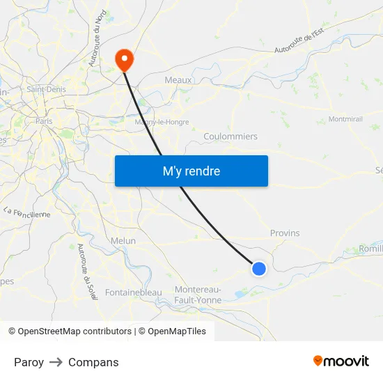 Paroy to Compans map