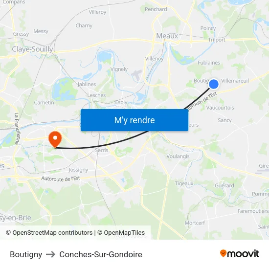 Boutigny to Conches-Sur-Gondoire map