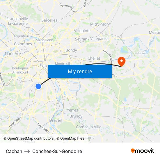 Cachan to Conches-Sur-Gondoire map