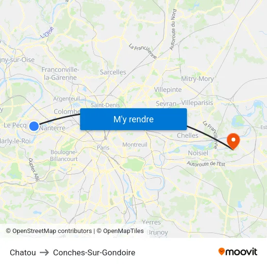 Chatou to Conches-Sur-Gondoire map