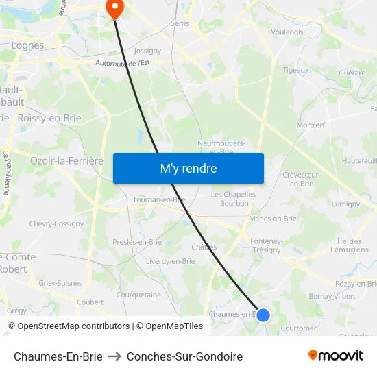 Chaumes-En-Brie to Conches-Sur-Gondoire map