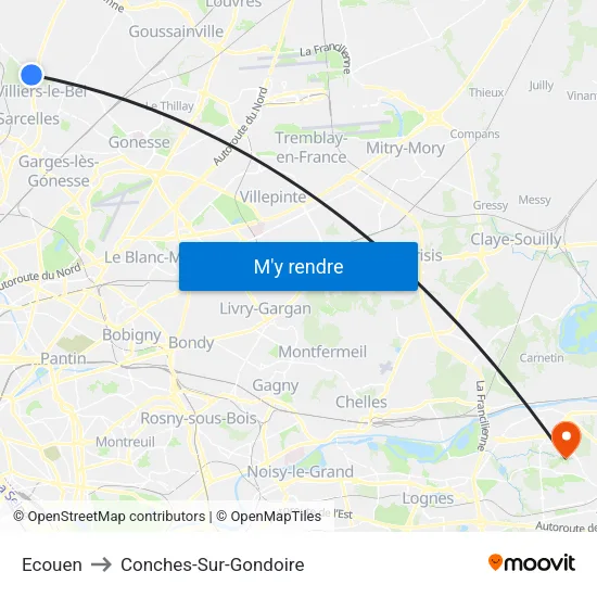 Ecouen to Conches-Sur-Gondoire map