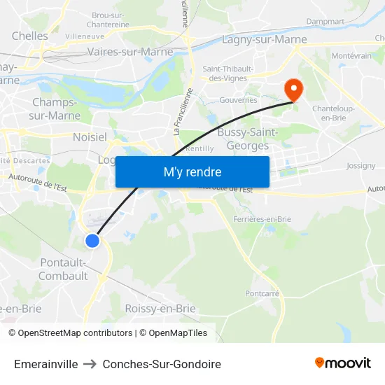 Emerainville to Conches-Sur-Gondoire map