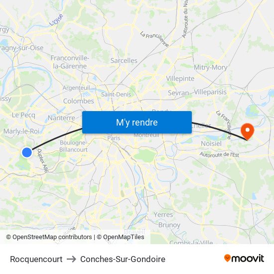 Rocquencourt to Conches-Sur-Gondoire map