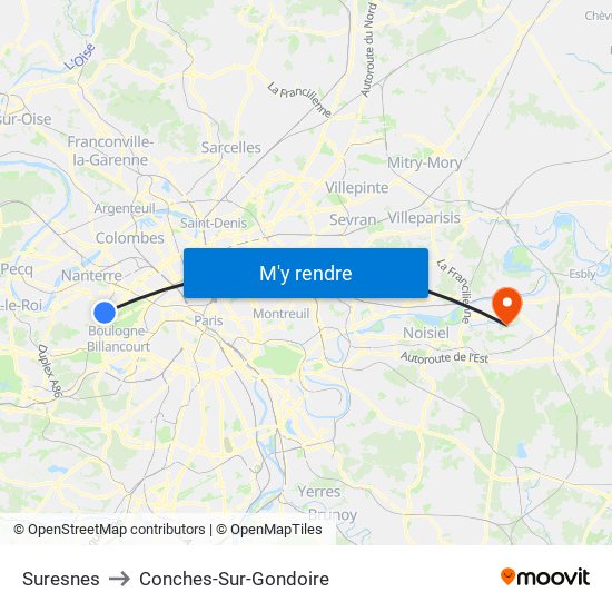 Suresnes to Conches-Sur-Gondoire map