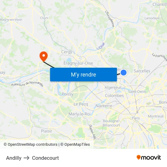 Andilly to Condecourt map