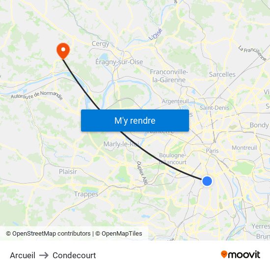 Arcueil to Condecourt map