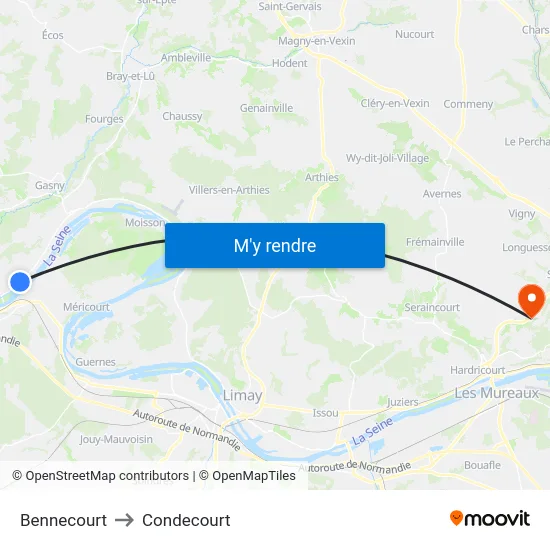 Bennecourt to Condecourt map
