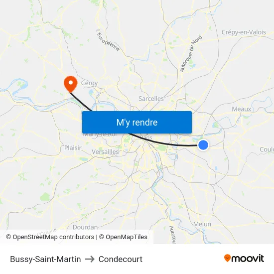 Bussy-Saint-Martin to Condecourt map