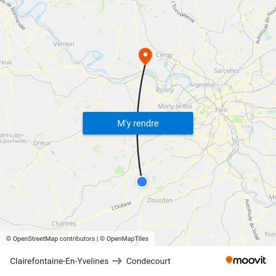 Clairefontaine-En-Yvelines to Condecourt map