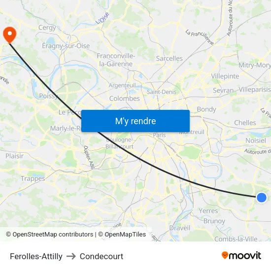 Ferolles-Attilly to Condecourt map