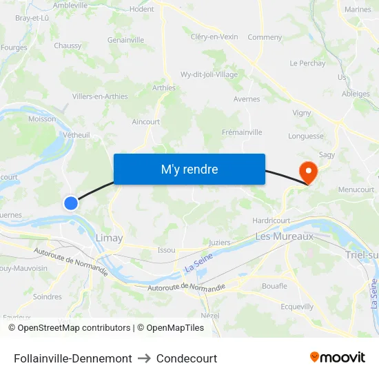 Follainville-Dennemont to Condecourt map