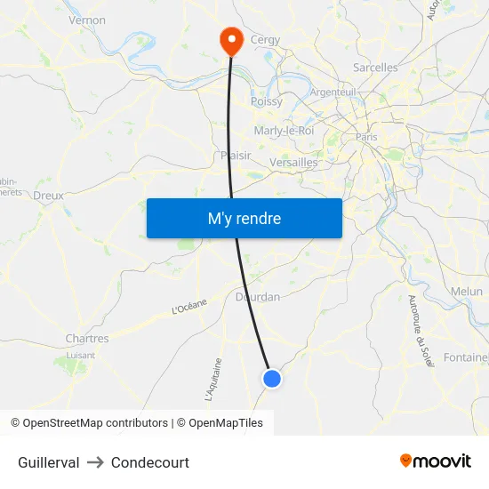 Guillerval to Condecourt map