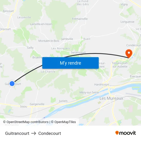 Guitrancourt to Condecourt map