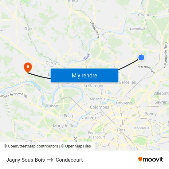Jagny-Sous-Bois to Condecourt map