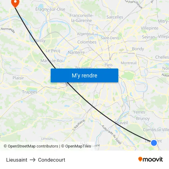Lieusaint to Condecourt map