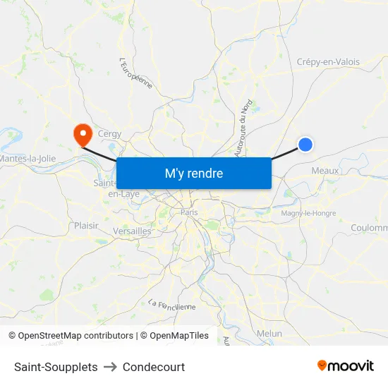 Saint-Soupplets to Condecourt map
