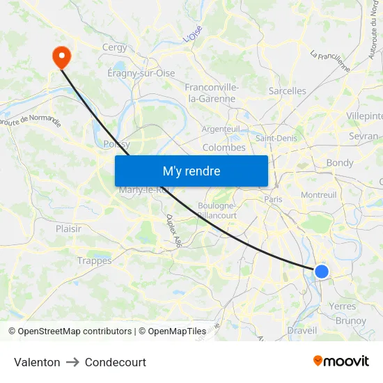 Valenton to Condecourt map