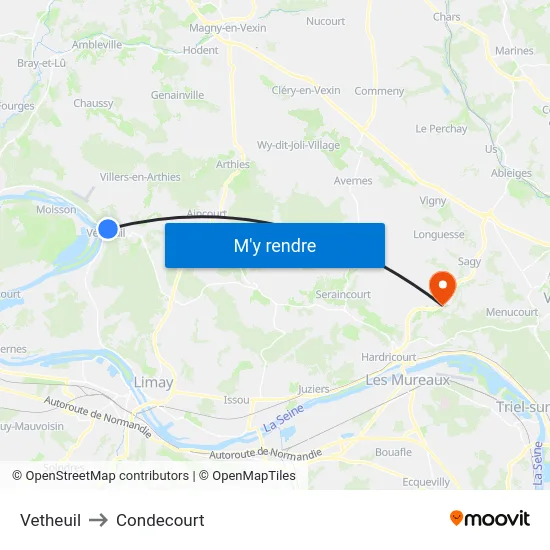 Vetheuil to Condecourt map