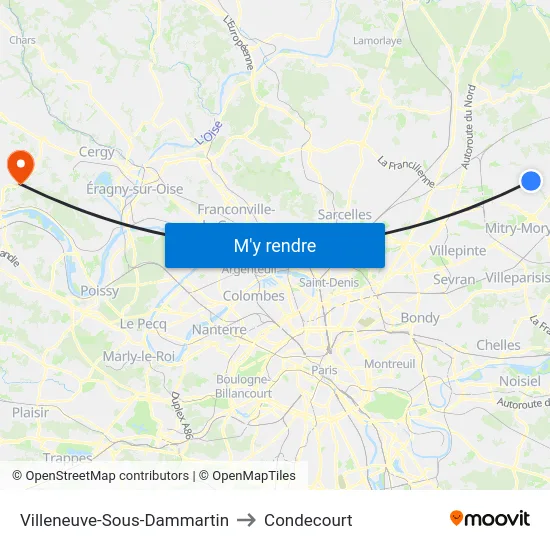 Villeneuve-Sous-Dammartin to Condecourt map