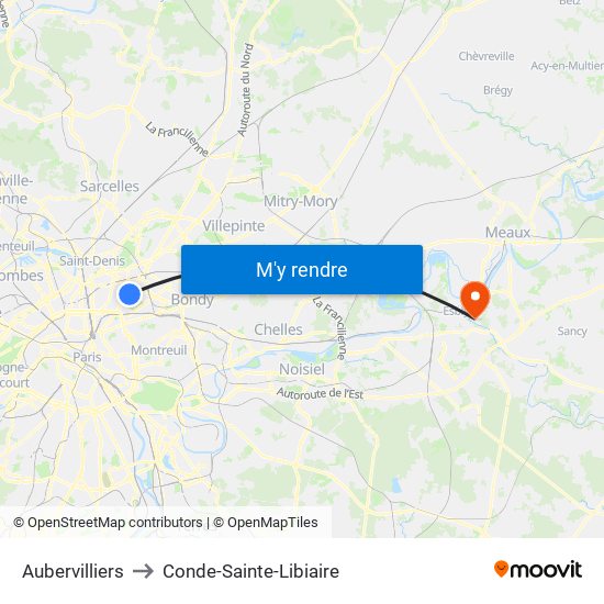 Aubervilliers to Conde-Sainte-Libiaire map
