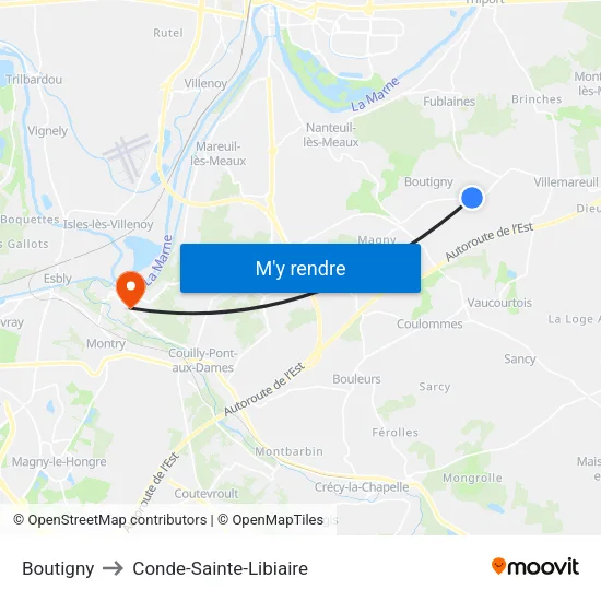 Boutigny to Conde-Sainte-Libiaire map