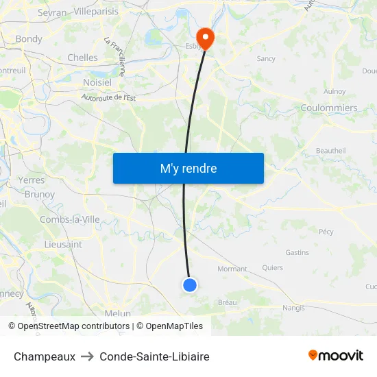 Champeaux to Conde-Sainte-Libiaire map