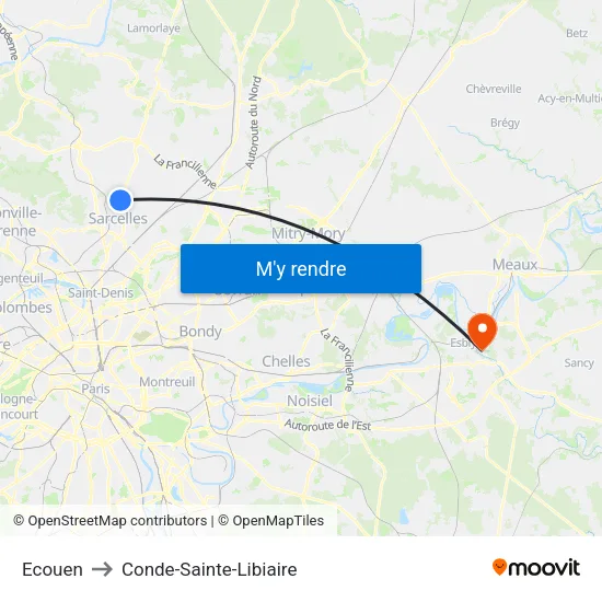 Ecouen to Conde-Sainte-Libiaire map