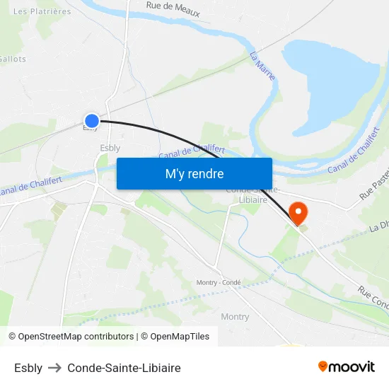 Esbly to Conde-Sainte-Libiaire map