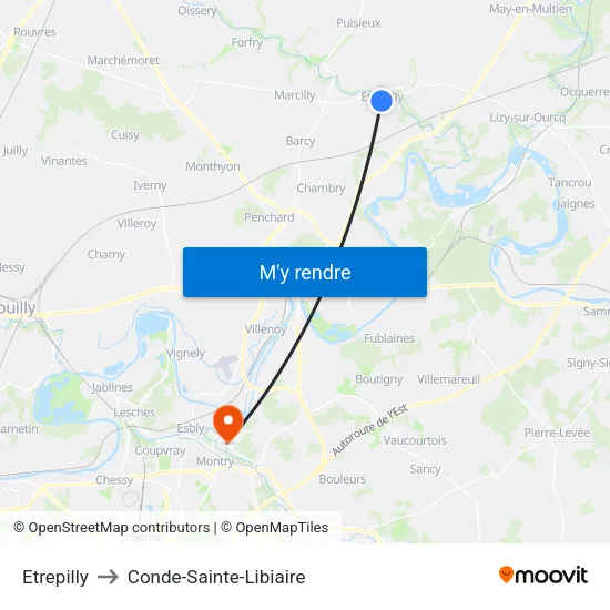 Etrepilly to Conde-Sainte-Libiaire map