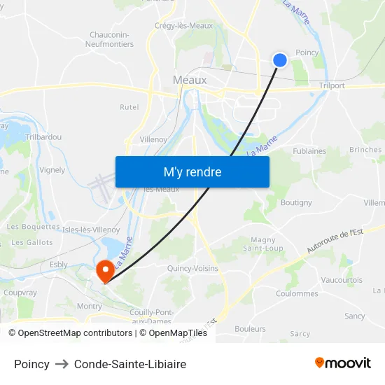 Poincy to Conde-Sainte-Libiaire map