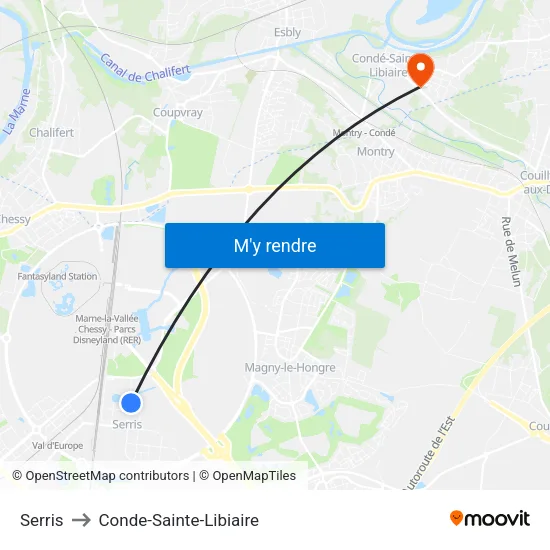 Serris to Conde-Sainte-Libiaire map