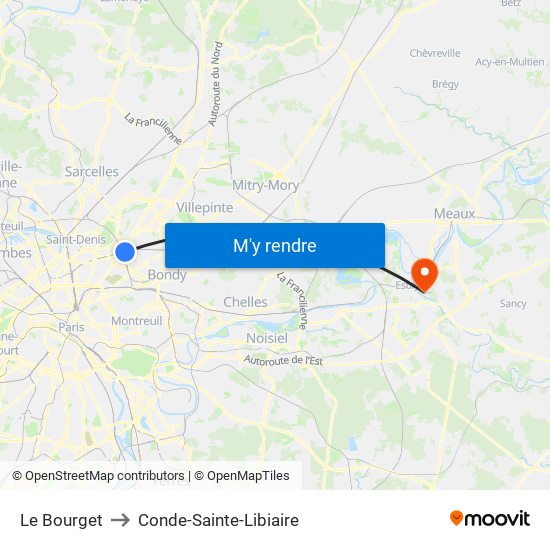 Le Bourget to Conde-Sainte-Libiaire map