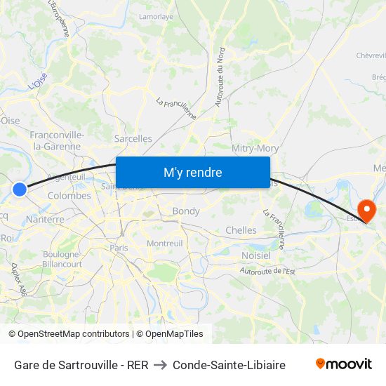 Gare de Sartrouville - RER to Conde-Sainte-Libiaire map
