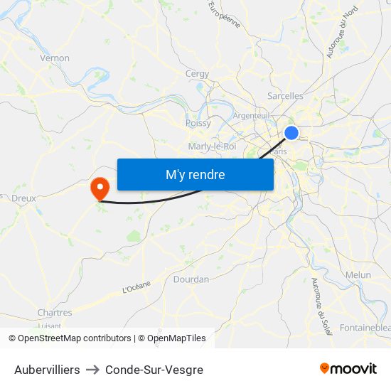 Aubervilliers to Conde-Sur-Vesgre map