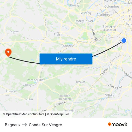 Bagneux to Conde-Sur-Vesgre map