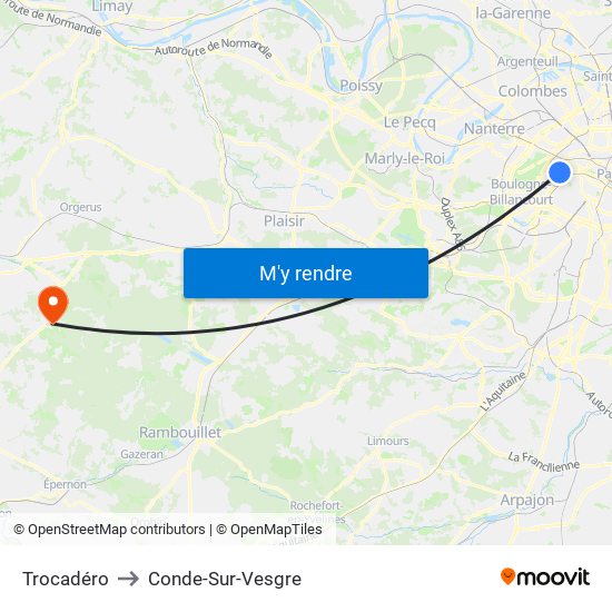 Trocadéro to Conde-Sur-Vesgre map