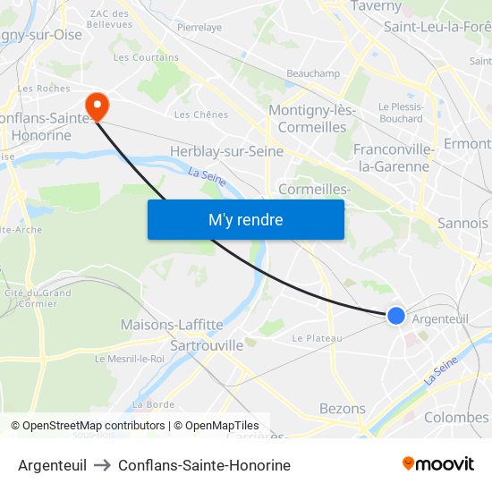 Argenteuil to Conflans-Sainte-Honorine map