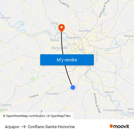Arpajon to Conflans-Sainte-Honorine map