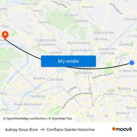 Aulnay-Sous-Bois to Conflans-Sainte-Honorine map