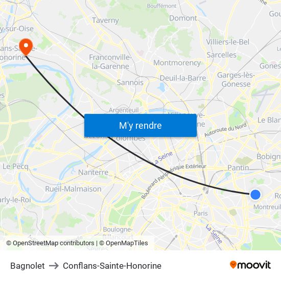 Bagnolet to Conflans-Sainte-Honorine map