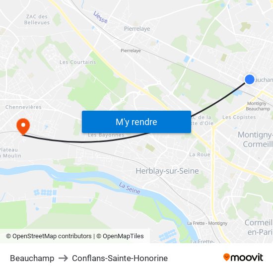 Beauchamp to Conflans-Sainte-Honorine map