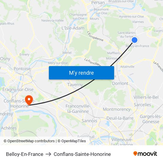 Belloy-En-France to Conflans-Sainte-Honorine map