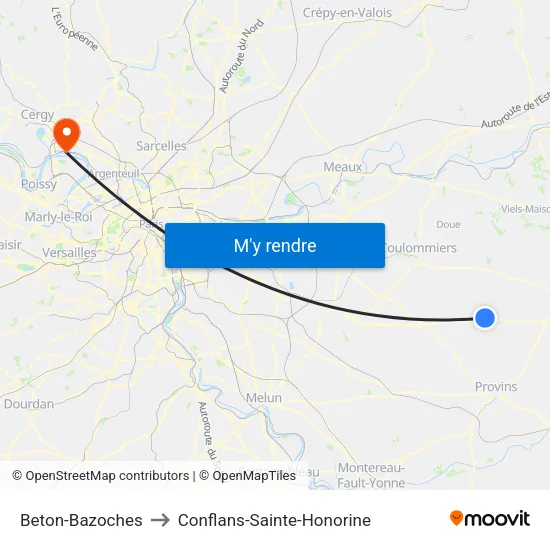 Beton-Bazoches to Conflans-Sainte-Honorine map
