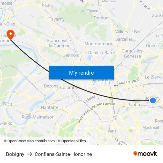 Bobigny to Conflans-Sainte-Honorine map