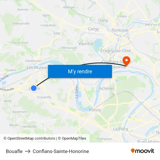 Bouafle to Conflans-Sainte-Honorine map